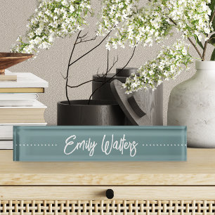 Dark Dusty Teal Sketched Cursive Script Nameplate