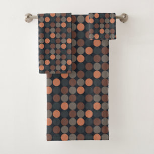 Dark Earth Geometric Circle Dots Design Bath Towel Set