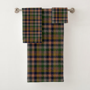 Dark Earth Gingham Plaid Check Design Bath Towel Set