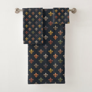 Dark Earth Woodlands Fleur-de-lis Design Bath Towel Set