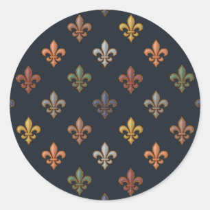 Dark Earth Woodlands Fleur-de-lis Design  Classic Round Sticker