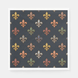 Dark Earth Woodlands Fleur-de-lis Design Napkin