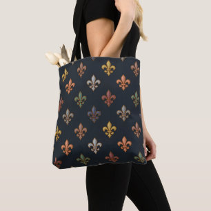 Dark Earth Woodlands Fleur-de-lis Design Tote Bag