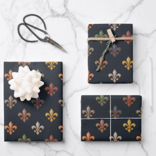 Dark Earth Woodlands Fleur-de-lis Design  Wrapping Paper Sheet