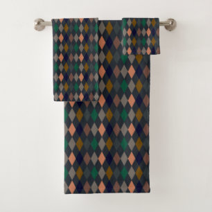 Dark Earth Woodlands Harlequin Diamonds Bath Towel Set