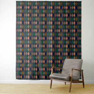 Dark Earth Woodlands Harlequin Diamonds Tapestry