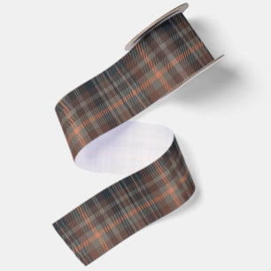 Dark Earth Woodlands Plaid Tartan Satin Ribbon