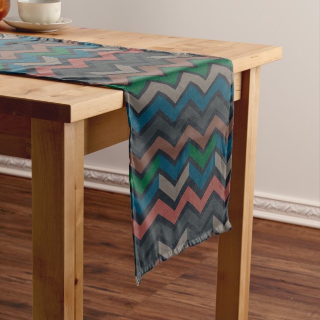 Dark Earth Woodlands Zigzag Chevron  Short Table Runner (In Situ)