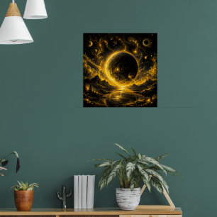 Dark Eclipse with Golden Filigree — Cosmic Fantasy Poster