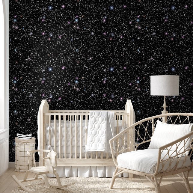 Dark Edgy Sleek Retro Elegant Black Galaxy Glitter Wallpaper (Kids)