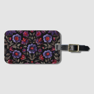 Dark Elegance: Black and Purple Floral Pattern Luggage Tag