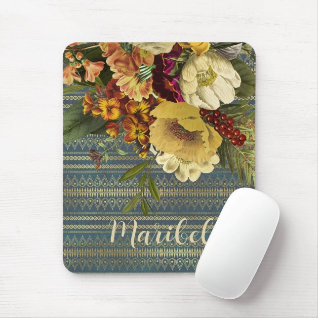 Dark Elegance Floral Personalised Mouse Pad (With Mouse)