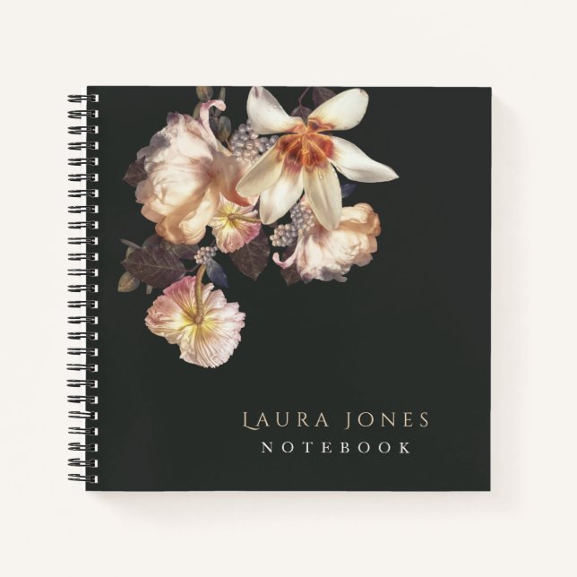 Dark Elegance Floral Personalised Notebook (Front)