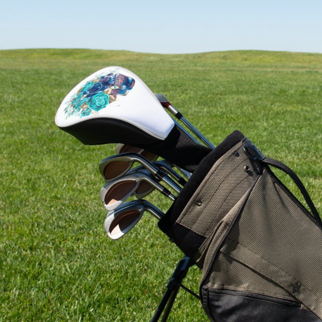Dark Elegance Golf Head Cover – Blue Bloom Requiem (In Situ)
