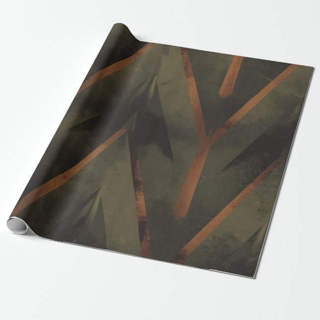 Dark Elegance Orange And Green Pattern  Wrapping Paper (Unrolled)