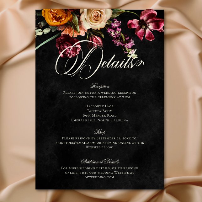 Dark Elegant Autumn Floral Wedding Details Enclosure Card (Dark Elegant Autumn Floral Wedding Details Enclosure Card)