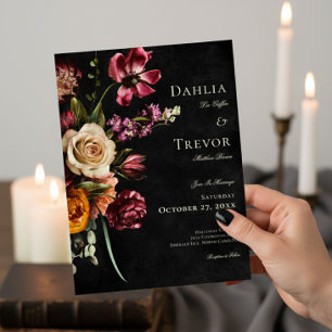 Dark Elegant Autumn Floral Wedding Invitation