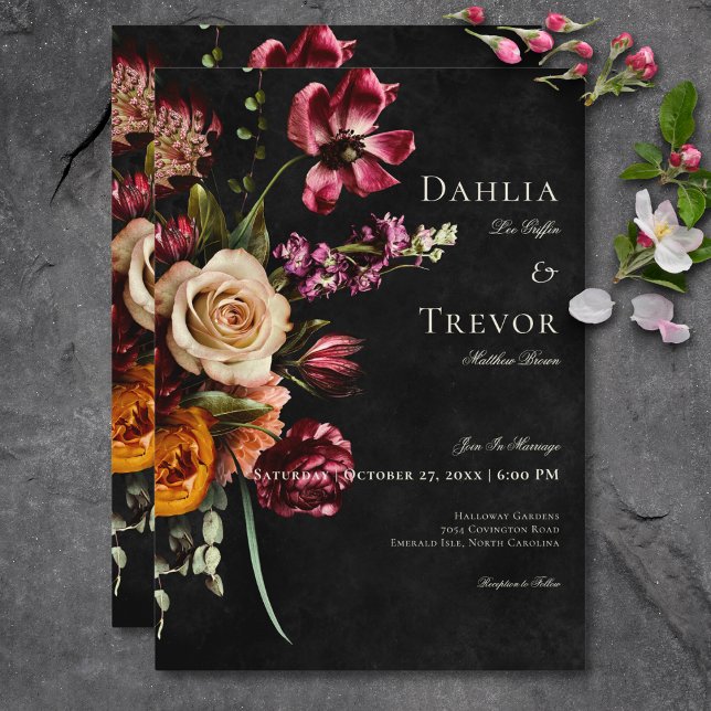 Dark Elegant Autumn Floral Wedding Invitation (Dark Elegant Autumn Floral Wedding Invitation)
