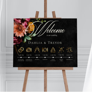 Dark Elegant Autumn Floral Wedding Order of Events Poster