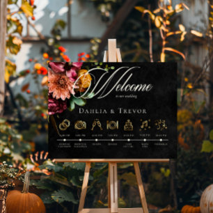 Dark Elegant Autumn Floral Wedding Order of Events Poster