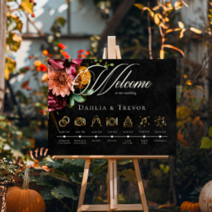 Dark Elegant Autumn Floral Wedding Order of Events Poster