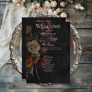 Dark Elegant Autumn Floral Wedding Program