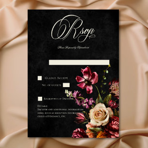 Dark Elegant Autumn Floral Wedding QR Code RSVP Card