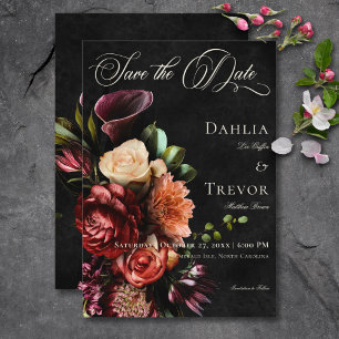 Dark Elegant Autumn Floral Wedding Save The Date