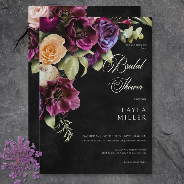 Dark Elegant Black Dramatic Floral Bridal Shower Invitation (Dark Elegant Black Dramatic Floral Bridal Shower Invitation)