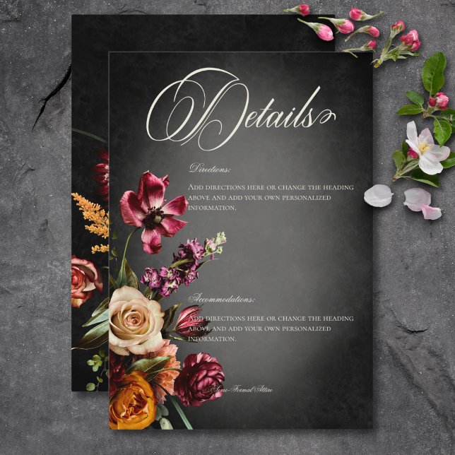 Dark Elegant Blur Autumn Floral Wedding Details Enclosure Card (Dark Elegant Blur Autumn Floral Wedding Details Enclosure Card)