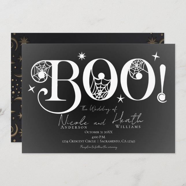 Dark Elegant BOO Black White Halloween Wedding  In Invitation (Front/Back)