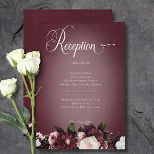 Dark Elegant Burgundy Cream Blur Floral Reception Enclosure Card