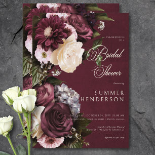 Dark Elegant Burgundy & Cream Floral Bridal Shower Invitation