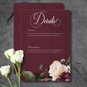 Dark Elegant Burgundy & Cream Floral Details Enclosure Card