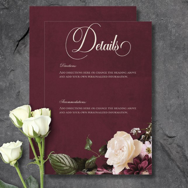 Dark Elegant Burgundy & Cream Floral Details Enclosure Card (Dark Elegant Burgundy & Cream Floral Details Enclosure Card)