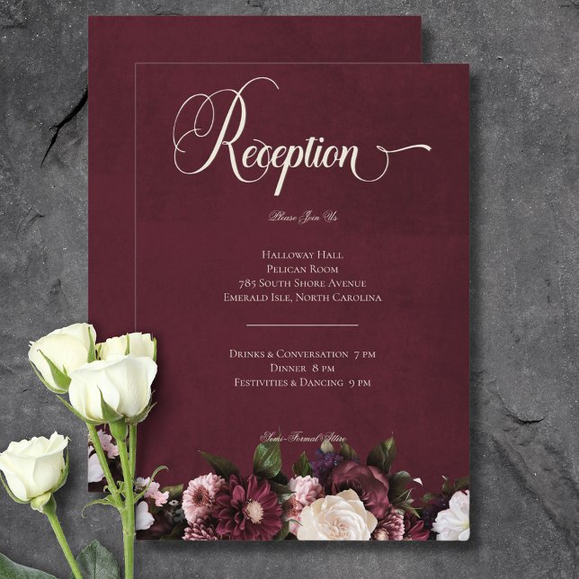 Dark Elegant Burgundy Cream Floral Reception Enclosure Card (Dark Elegant Burgundy Cream Floral Reception Enclosure Card)