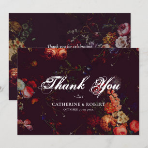 Dark Elegant Burgundy Moody Floral Thank You Card