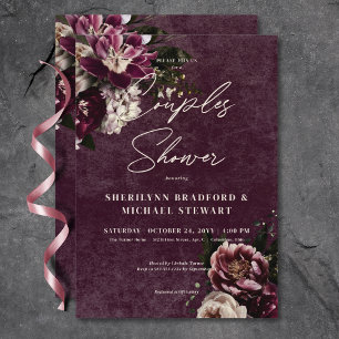 Dark Elegant Burgundy White Floral Couples Shower Invitation