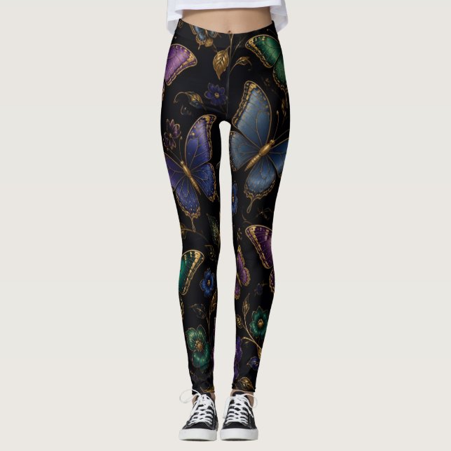 Dark Elegant Butterfly Pattern Leggings (Front)