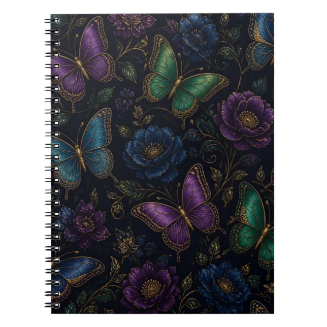 Dark Elegant Butterfly Pattern Notebook (Front)