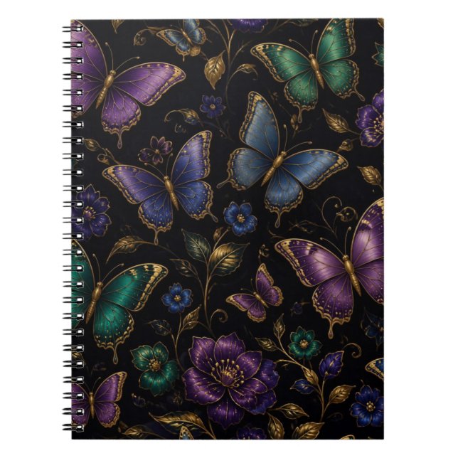 Dark Elegant Butterfly Pattern Notebook (Front)