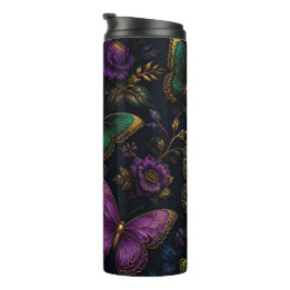 Dark Elegant Butterfly Pattern Thermal Tumbler
