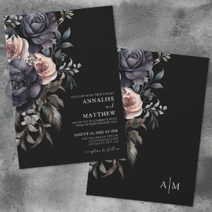 Dark Elegant Floral Wedding Invitation