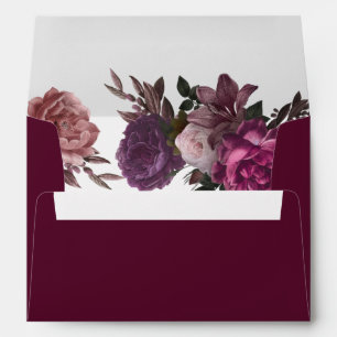 Dark Elegant Maroon & Burgundy Floral Wedding  Envelope