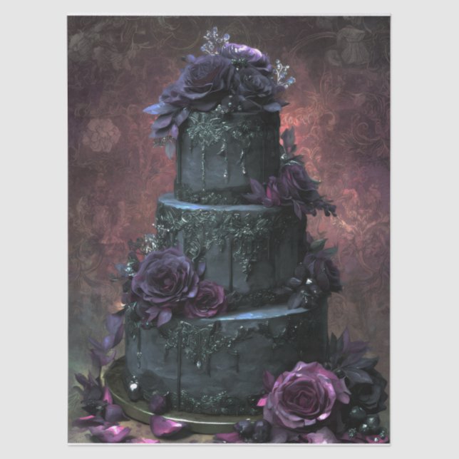Dark Elegant Romantic Gothic Wedding Cake Tissue Paper (Front)