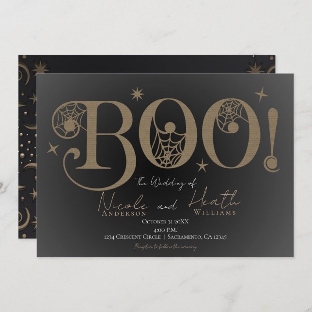 Dark Elegant Rustic BOO Magical Halloween Wedding  Invitation (Front/Back)