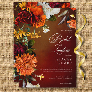 Dark Elegant Summer Sunset Floral Bridal Luncheon Invitation