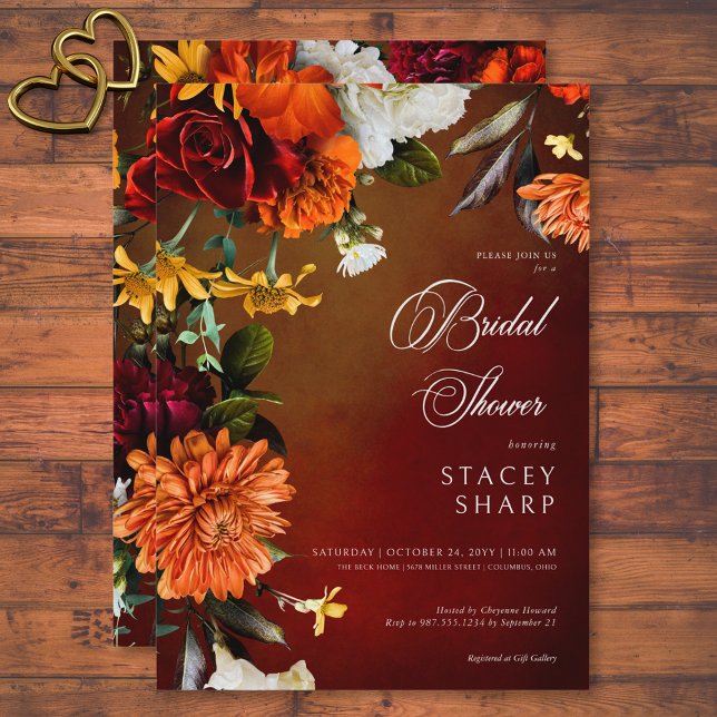 Dark Elegant Summer Sunset Floral Bridal Shower Invitation (Dark Elegant Summer Sunset Floral Bridal Brunch Invitation)