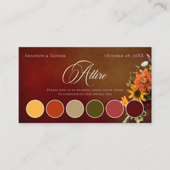 Dark Elegant Summer Sunset Floral Dress Code Colou Enclosure Card (Front)
