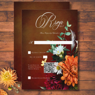 Dark Elegant Summer Sunset Floral Wedding QR Code RSVP Card